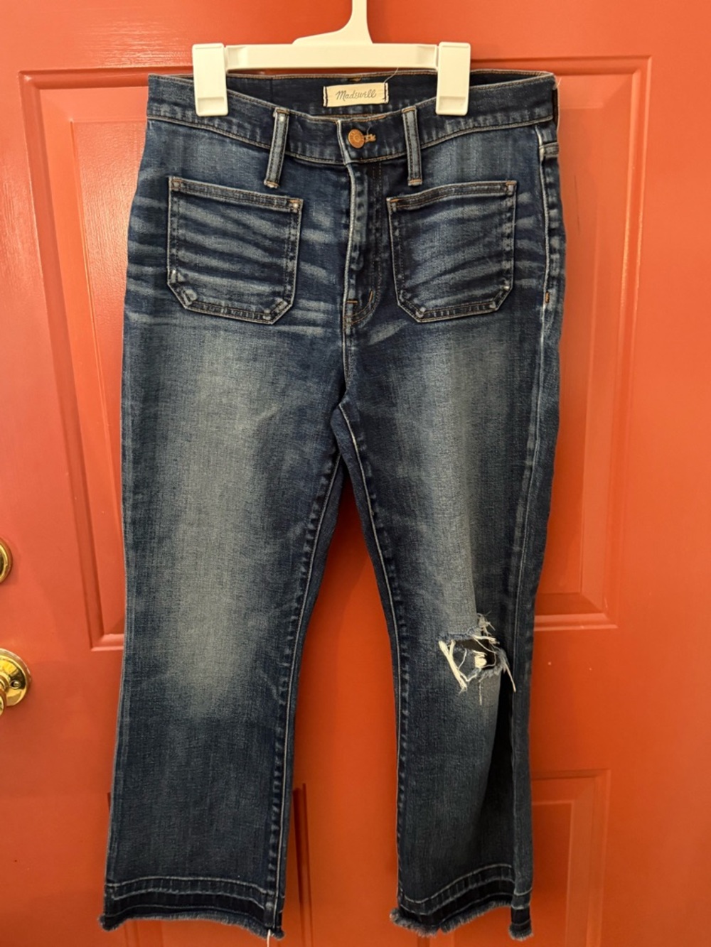 Madewell Women's Dark Indigo Straight-Leg Jeans with Distressed Knee